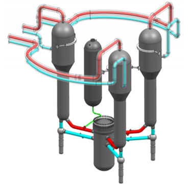 롤스로이스의 SMR 구조. 세 개의 증기발생기를 지닌 3-Loop 가압경수로